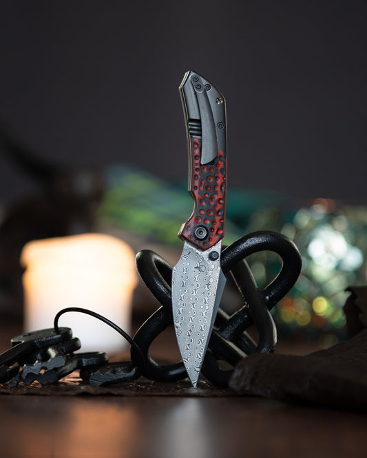 Fenrir Damascus / Black and red G10